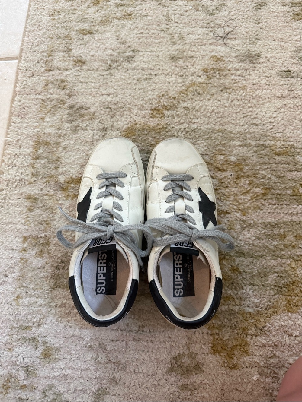 White Leather Sneakers with Black Star Accent